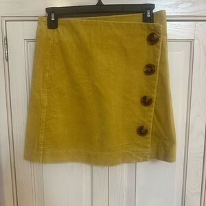 Altar’d State Yellow Corduroy Button-Front Skirt, Size Small